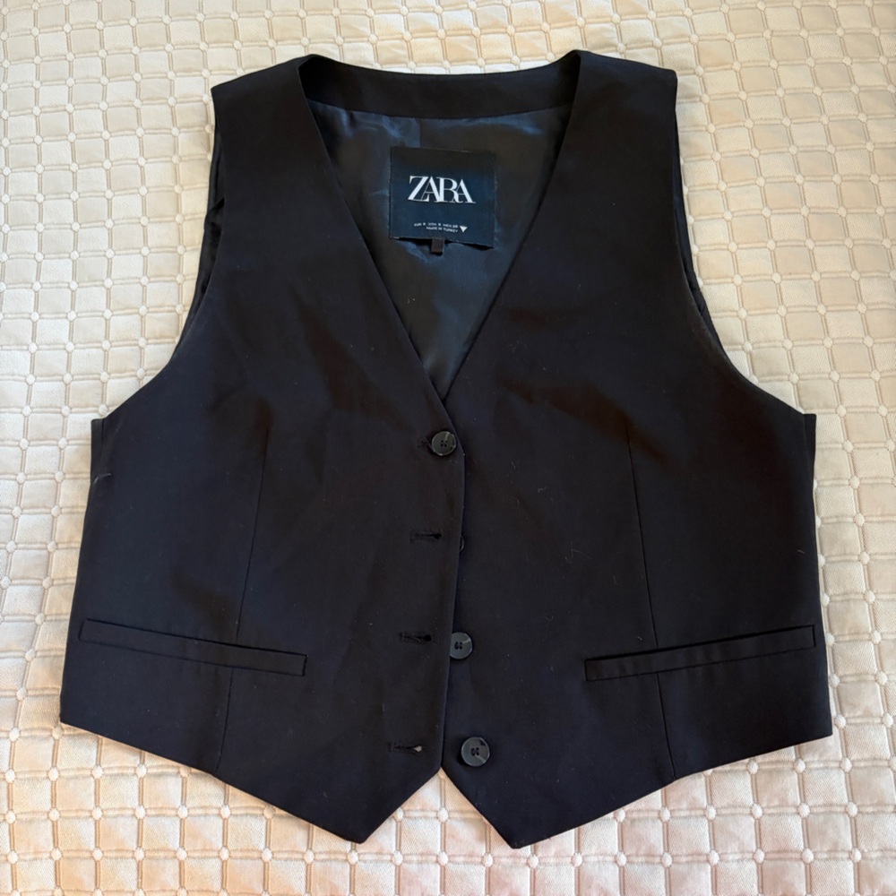 ZARA Black Structured Button-Up Vest